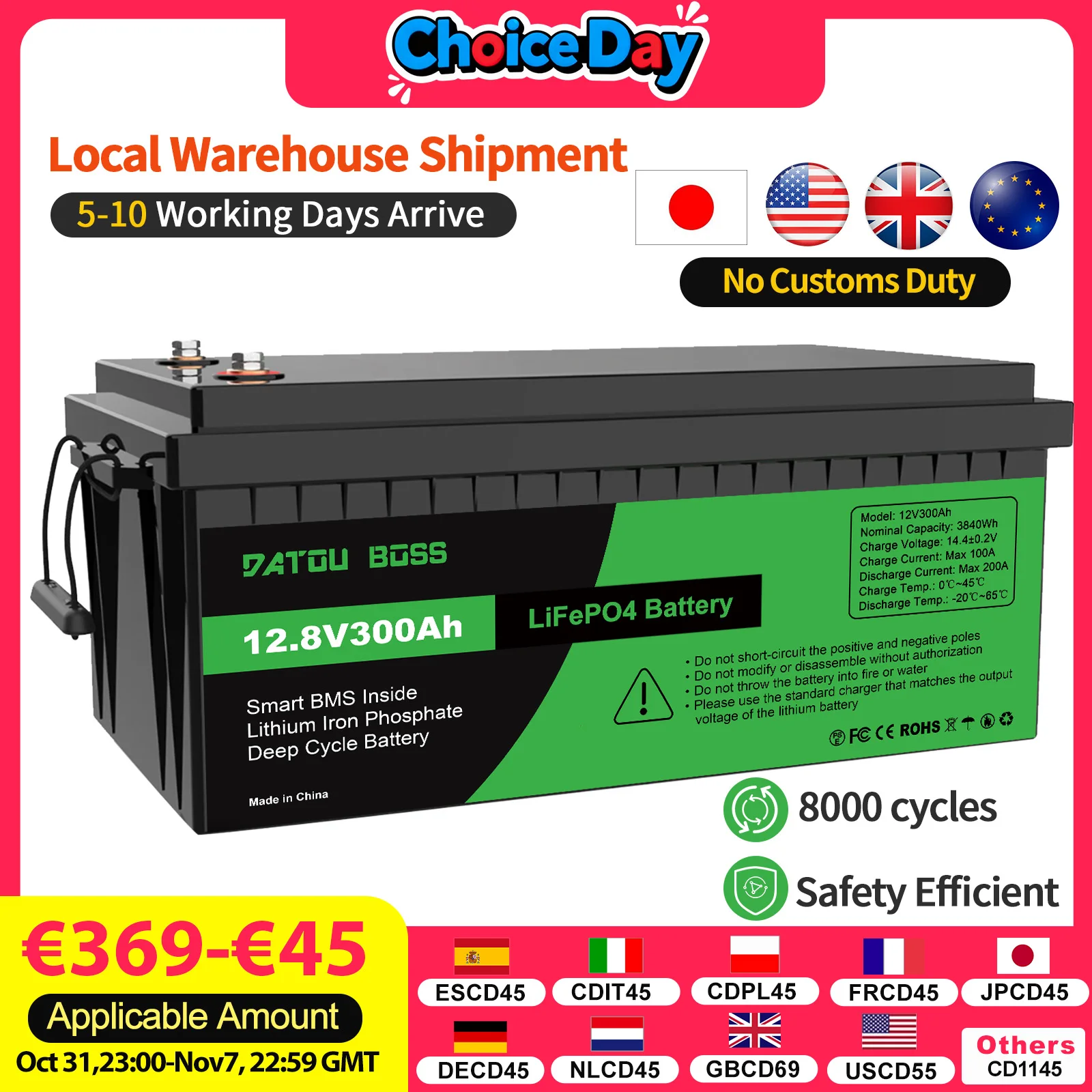 بطارية DATOUBOSS 12 فولت 100 أمبير LiFePO4 بطارية ليثيوم 1280 وات في الساعة مع دعم دورات عميقة 100 أمبير BMS 8000-15000 محسنة في السلسلة/المتوافقة #1