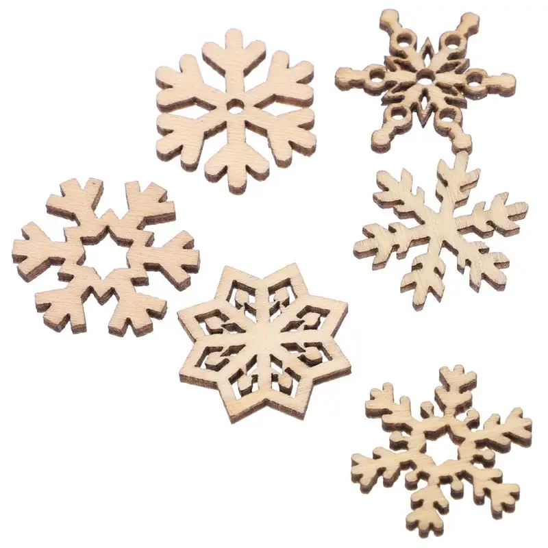 50pcs/100pcs Christmas Snowflake Wooden Pieces Wooden Cutouts Craft Christmas Snowflake Ornament Christmas Decoration For DIY