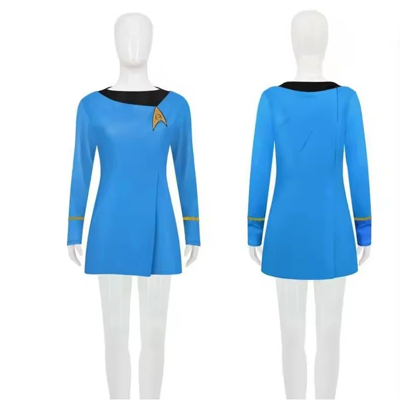 Damen Star Trek Cosplay Uniform TOS Rot Gelb Blau Kleid Cosplay Kostüme Party Halloween Für Frauen Abzeichen Bestseller