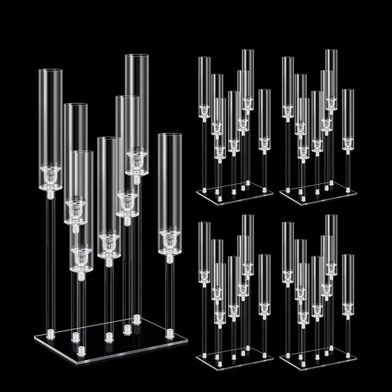 Tall Acrylic Candelabra Holder 7 Arms Wedding Hall Party Table Decoration  Christmas Hurricane Acrylic Candle Holders 10pcs