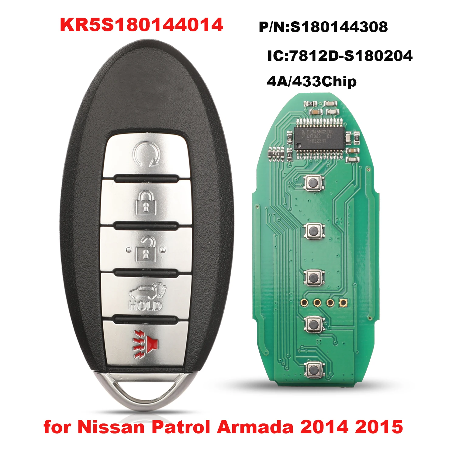 

Jingyuqin KR5S180144014 S180144308 БЕСКЛЮЧЕВОЙ для Nissan патруль Армада 2014 2015 4AChip 433 Мгц дистанционный Автомобильный ключ IC:7812d-s180204