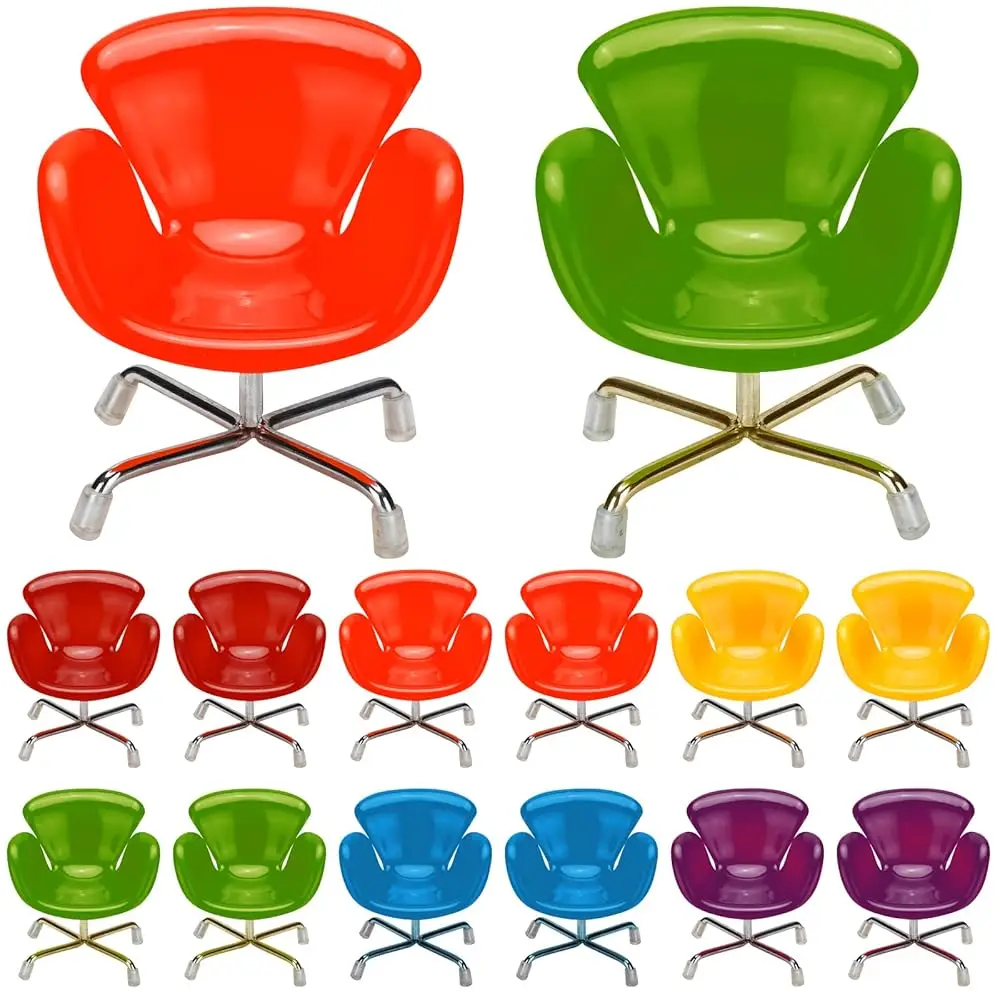 

12 шт., масштаб 1:6, миниатюрный пластиковый стул для кукольного домика, красочный миниатюрный стул, мебель для кукольного домика, мини-кресло «сделай сам», спинка