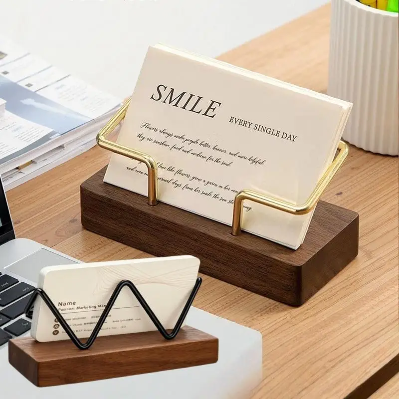 1Pcs Wooden Business Card Display Stand Wood Business Card Holder For Desk Postcard Holder Office Home Desktop Accessories