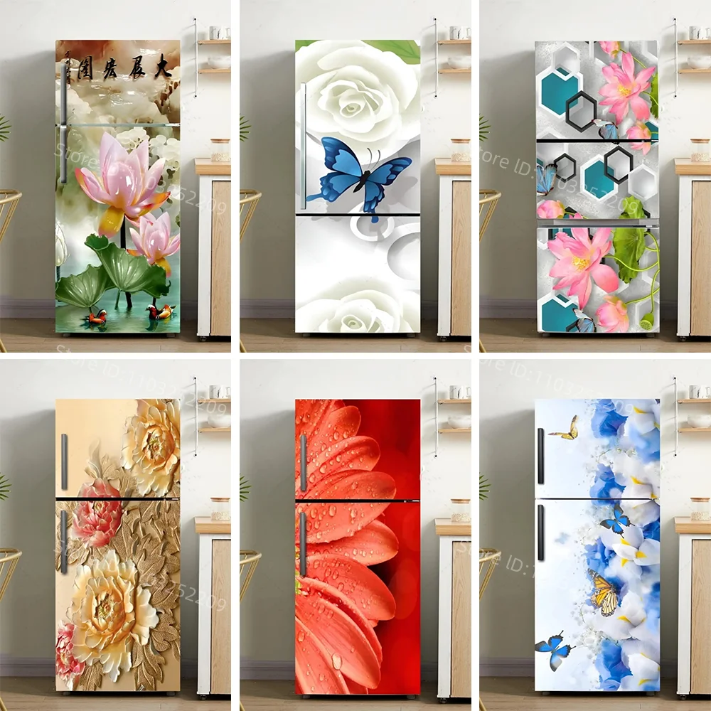 

Spring Series Butterfly Design Fridge Door Sticker Kitchen Decoration Wallpaper Removable Door Mural Decals for Freezer Cabinet