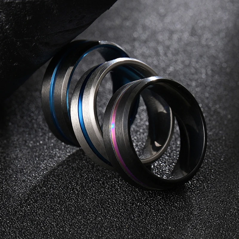 موضة 8 مللي متر الفولاذ المقاوم للصدأ الأسود الأزرق خط الدائري للرجال الصلب خواتم ملونة صبي النساء المجوهرات هدية korца anillos #4