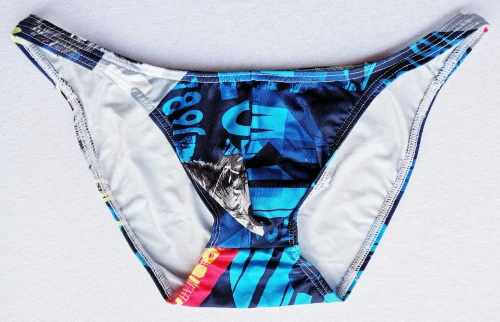 Men's Bulge Briefs Gay Sexy Low Waist Ice Silk Printed Briefs Low Rise U Convex Pouch Sweat-wicking Underwear Comfortable Tangas