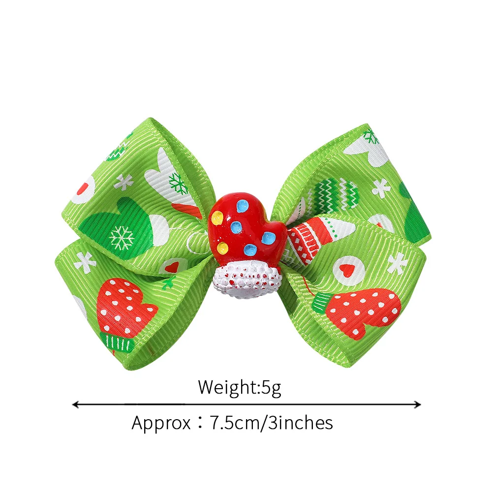 8pcs 2025 New Children's Santa Claus Candy Cute Hairpin Printed Bow Baby Sweet Hair Accessories