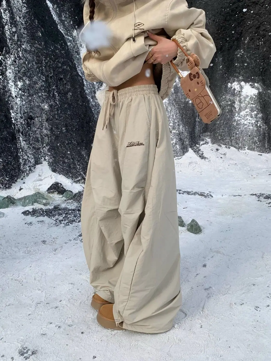 Hose mit weitem Bein, gerippt, für Damen, Herbst, Pailletten, Nieten, Schärpen, Patchwork, Punk, Jacquard, Partykleidung, einzigartige A-Linie, polierte Perlenstickerei