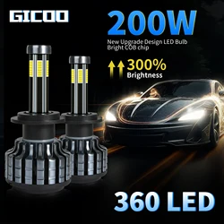GICOO 360 LED Headlight Bulbs 6 Sides H4 H7 H11 H13 9012 Auto Lighting 200W Fog Lamp 12V H8 H9 6000K