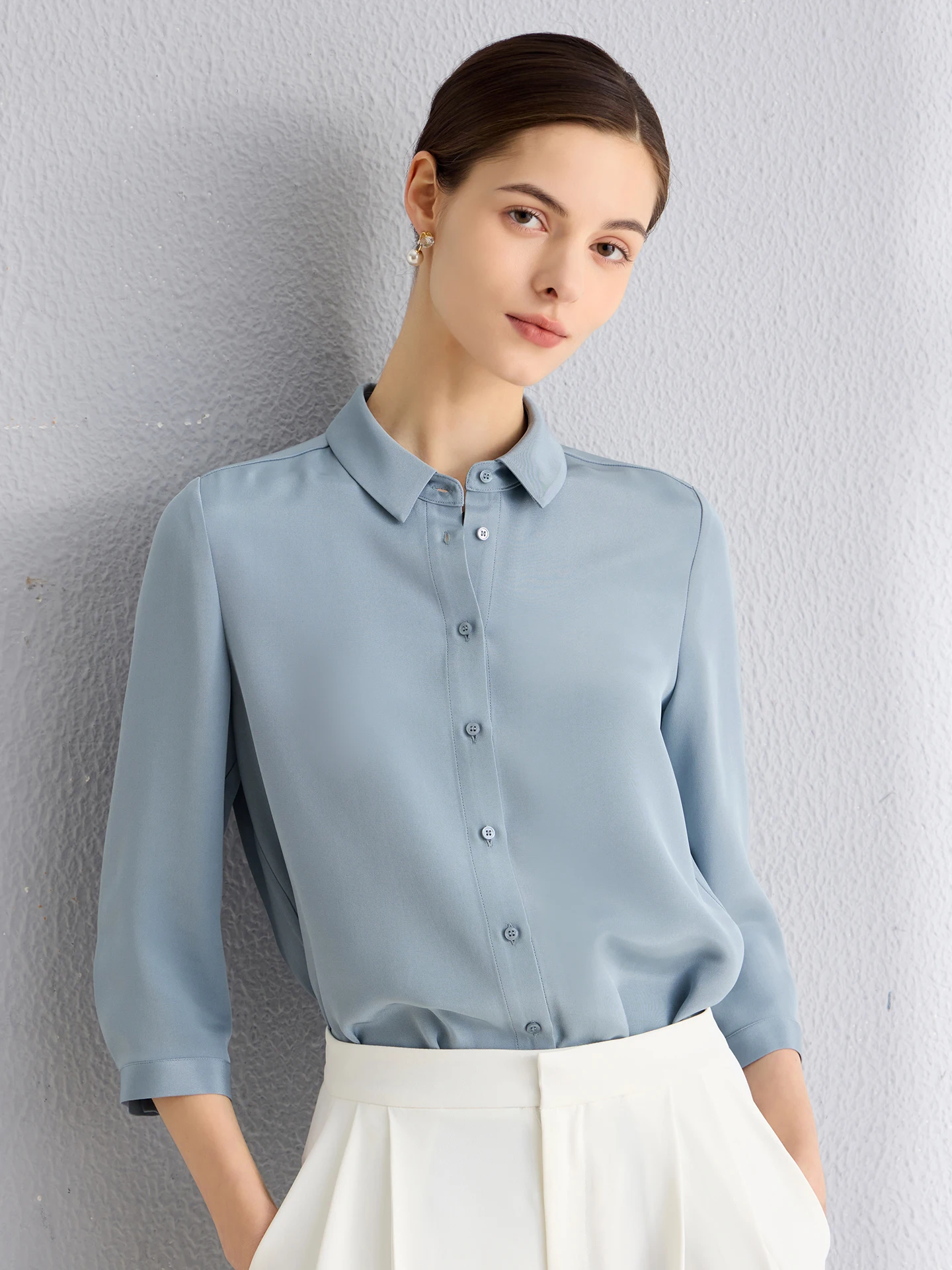

Elegant Silk Shirt Women's Commute Style 6A Grade 30 Momme Silk Top Breathable Lightweight Seven-Quarter Sleeve