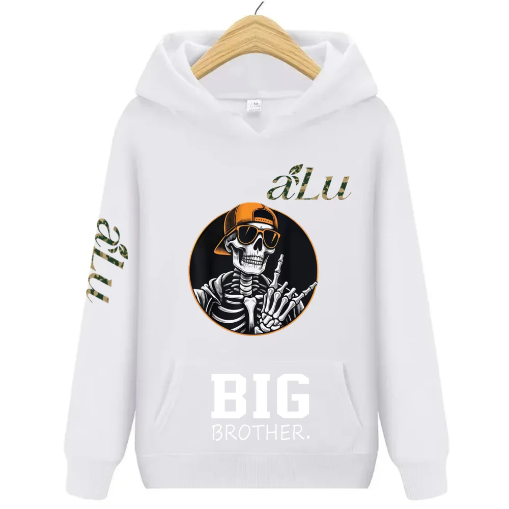 

Dark Skeleton Graffiti Printed Hoodie Hip Hop Style BIG BROTHER Letter Loose Casual Hoodie Coat