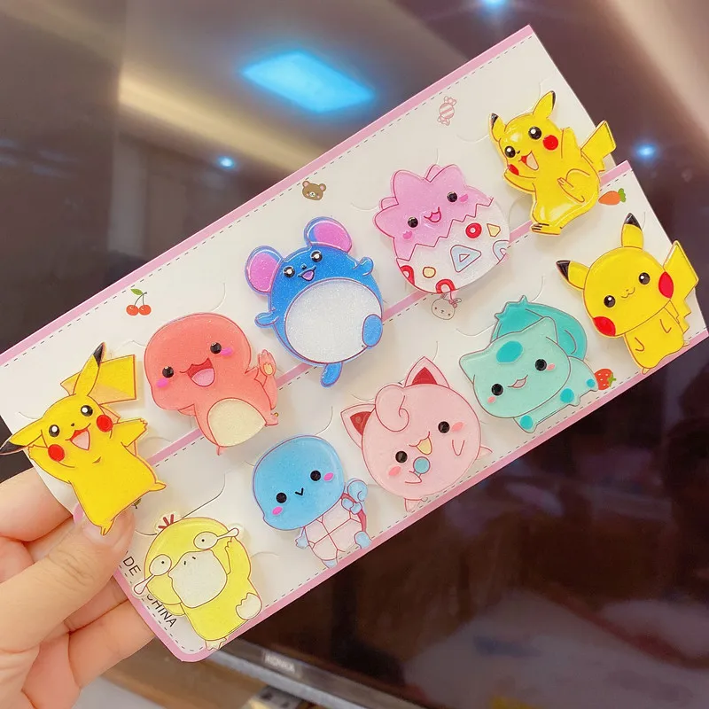 Pokemon Pikachu Hairpins Childrens Anime Figures Pikachu Acrylic Hair Accessories Set Cartoon Duckbill Clip Girls Birthday Gift