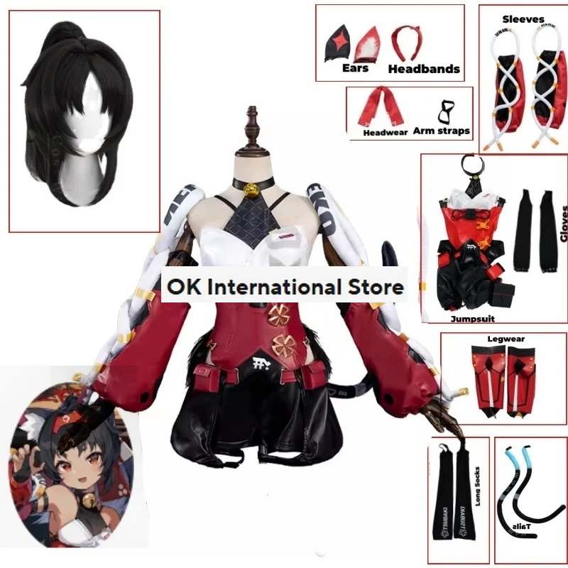 Game Mana Nekomiya Cosplay Costume Wig Zenless Zone Zero Cosplay Gentle House Cunning Hares Nekomata Sleeves Uniform Stockings