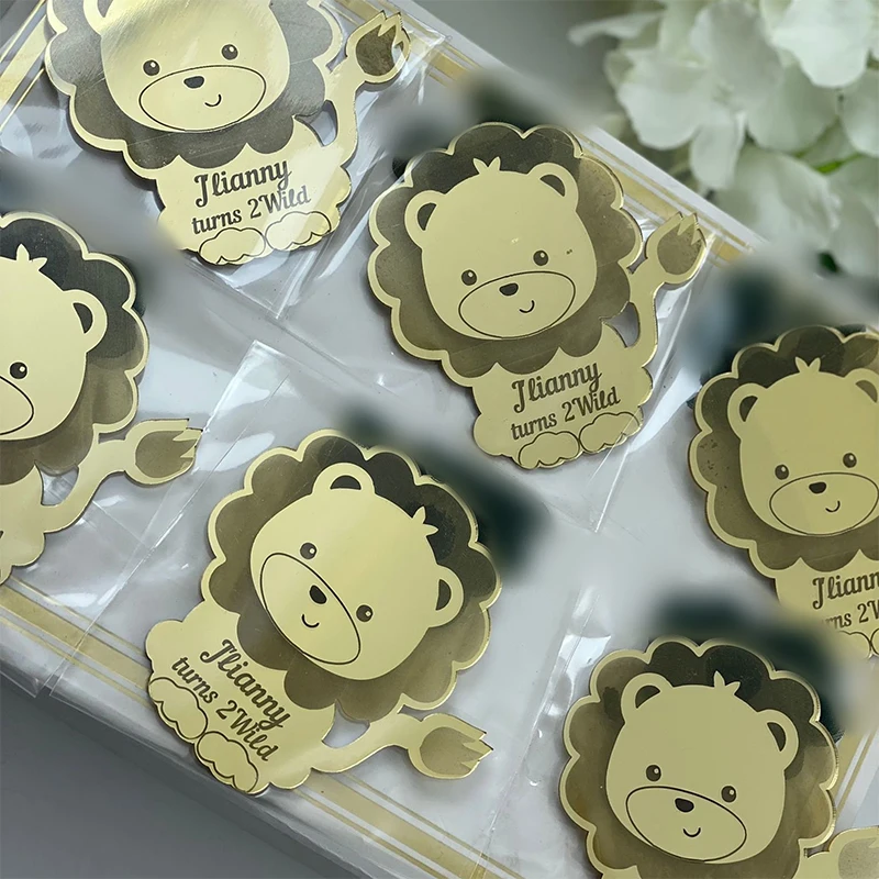 

Personalized Acrylic Mirror Lion Gift Tags Birthday, Baptism, Baby Shower Gift Decoration Customized Name Lion Acrylic Tags