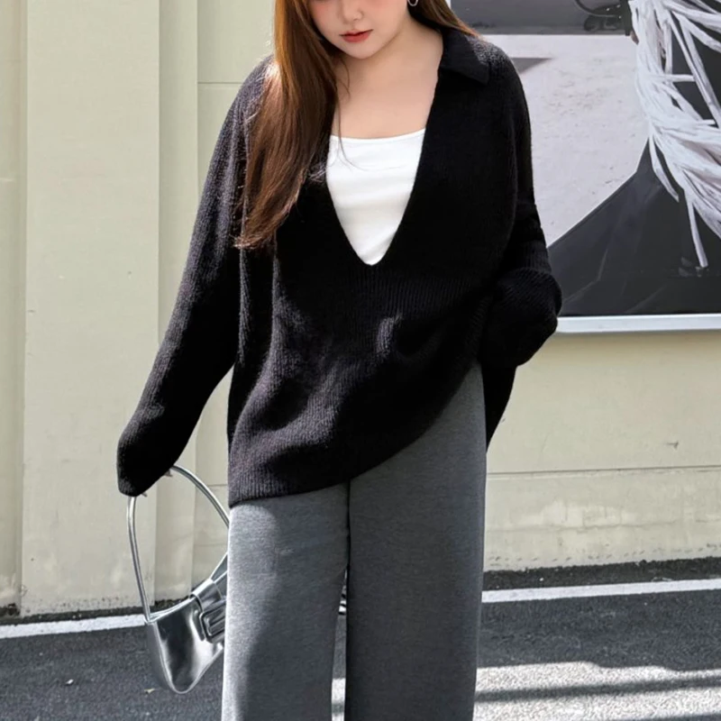 

Модные женские свитера больших размеров премиум-класса, минималистичные свободные теплые и удобные джемперы с v-образным вырезом и длинными рукавами, осень-зима 9332