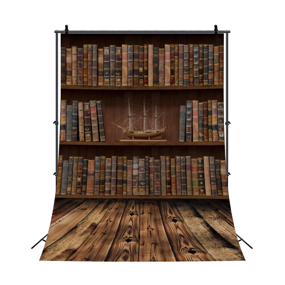 Vintage Bookshelf Backdrops Wood Library Bookcase Scene Children Back to School Party Decor Baby Portrait Photography Background