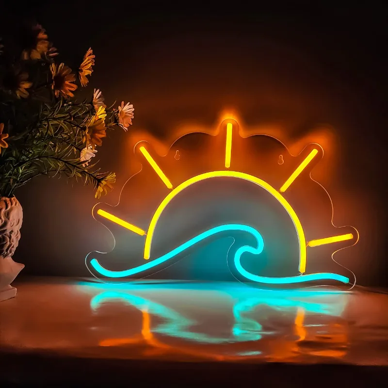 Sunset Wave Neon Sign - LED Wall Decor for Bedroom Living Room Kitchen - Acrylic Sunrise Light