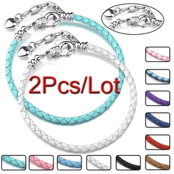 2Pcs/Lot High Quality Lbster Clasp Leather Chain Charms Bracelets Fit DIY Beads Bracelet Pulsera Jewelry Gift For Women Men Girl