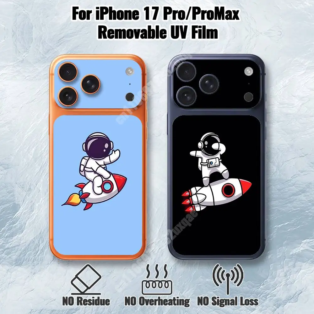 Cartoon Astronaut Spaceman Removable UV Film for iPhone 17 Pro 17 ProMax Protective Sticker