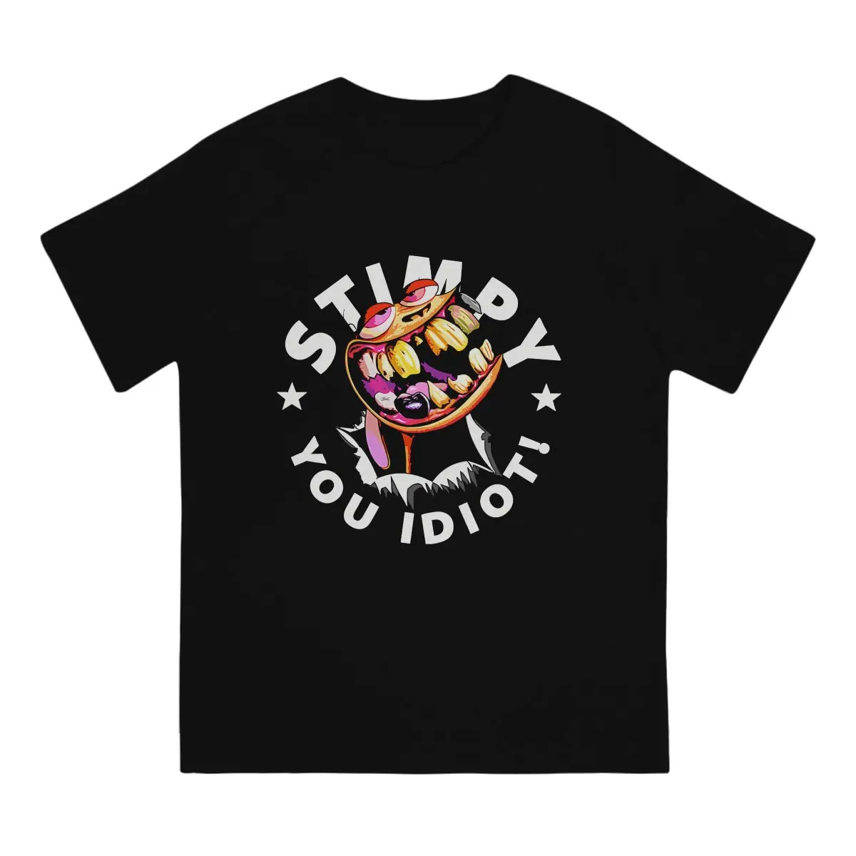 Vintage Stimpy, You Idiot T-Shirts Men Round Collar Cotton T Shirts T-The Ren & Stimpy Show Cartoon Short Sleeve Tees Gift Idea