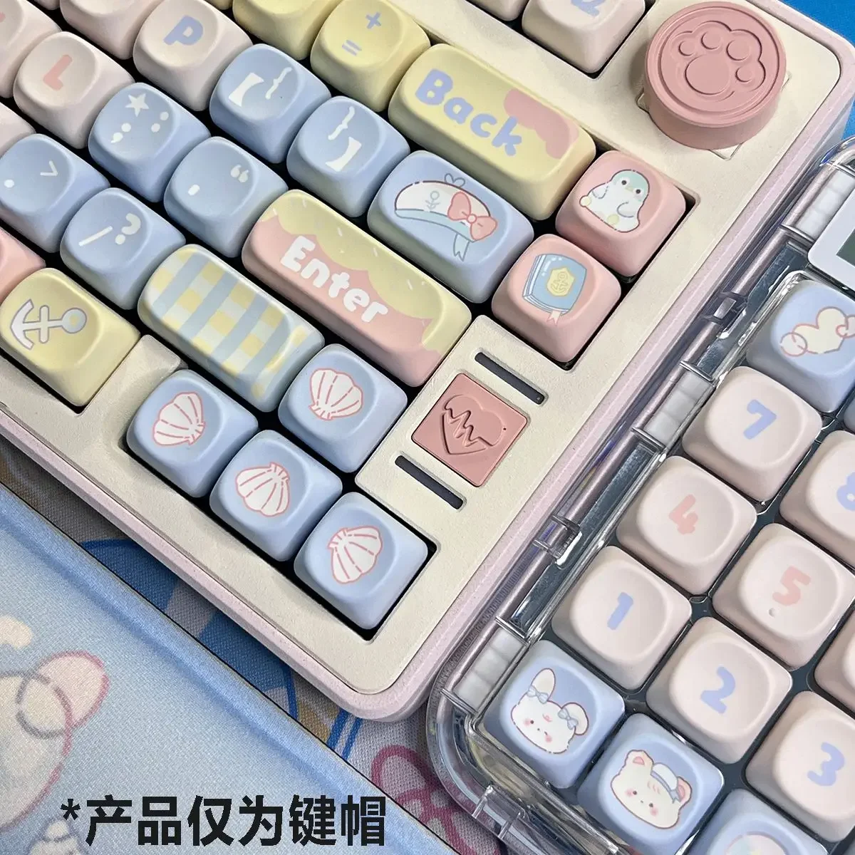 

138Keys CHERRY Small Navy Keycaps Moa Five-Sided Sublimation PBT Round And Cute 68/75/87/98/104 Blue Shell DIY Keycaps