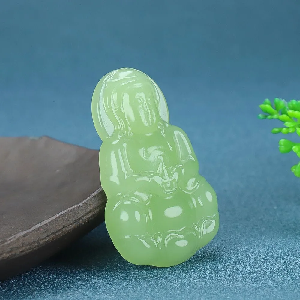 

Натуральный нефритовый кулон из Синьцзяна, Хэтянь, Циншуй, в форме бутылки, с изображением Гуаньинь, универсальный, для мужчин и женщин