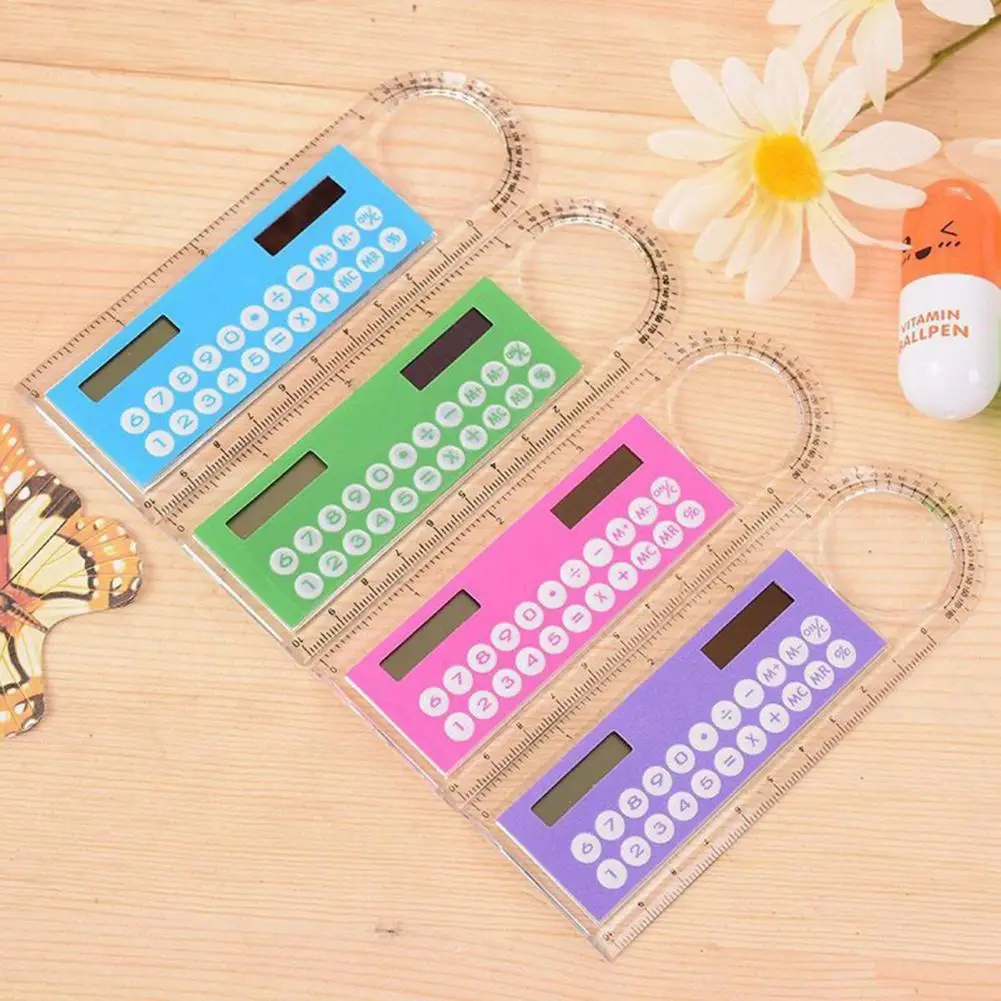 10cm Solar Ruler Calculator Multifunctional Large Display Screen Stationery 3 In 1 Solar Card Ruler Portable For School Office