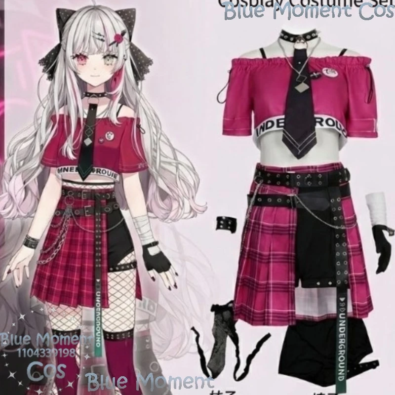 

Аниме-косплей Vtuber/Youtuber: Сексуальная ярко-розовая клетчатая юбка Ишигами Нозоми, модная униформа в стиле Y2K Jirai Kei Idol, косплей на Рождество и карнавал