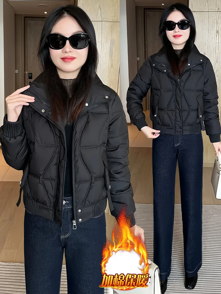 Faionable ort Padded Jaet Dames Thiened Fce Warme Winter Bovenkleding Koreaanse Sle Pendelen Rits Kleur Jas