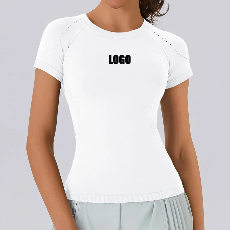 

Custom LOGO women's seamless tight yoga clothes sports vest fitness breathable quick-drying shockproof short-sleeved top