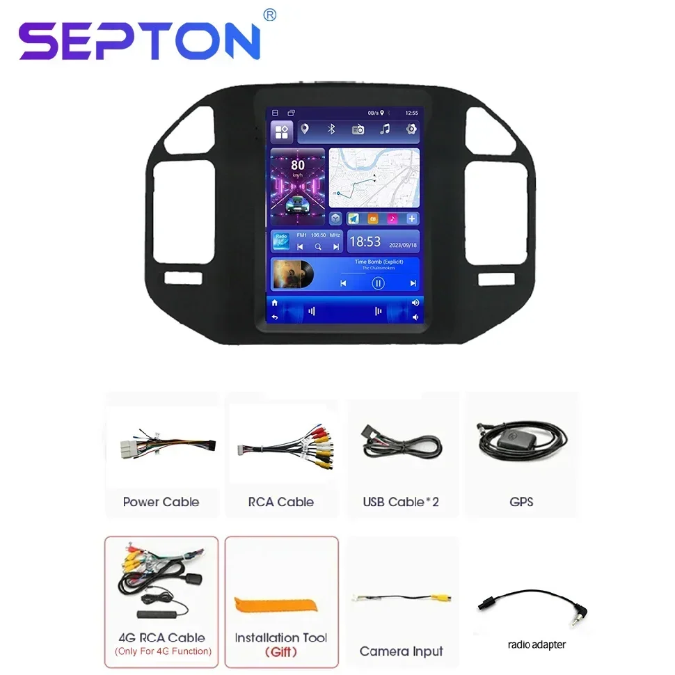 SEPTON 9.7\'\' Car Radio for Mitsubishi Pajero V60 68 V73 1999-2006 Tesla Style Carplay GPS Android Car Screen Multimedia Player