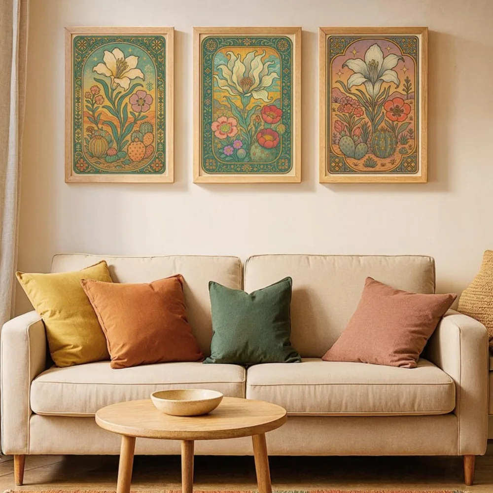 Frameless Desert Blooming Edition Printing,Folk Art Wildflowers,Digital Download,Plant Flower Printing,Living Room Wall Decor