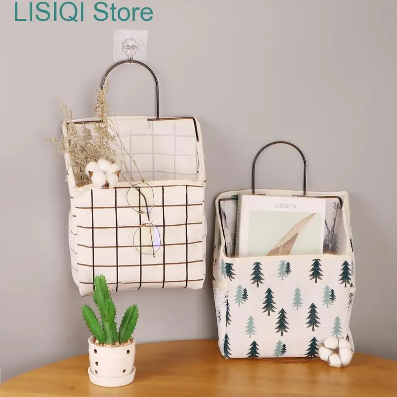 New Wall Hanging Storage Bag Waterproof Over Door Closet Pocket Linen Cotton Organizer Box Container for Bedroom Bathroom