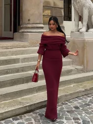 Off Shoulder One Neck Fit High Waist Women's Dresses Chic Solid Color Long Sleeves Vestidos New Ladies Evening Party Street Robe