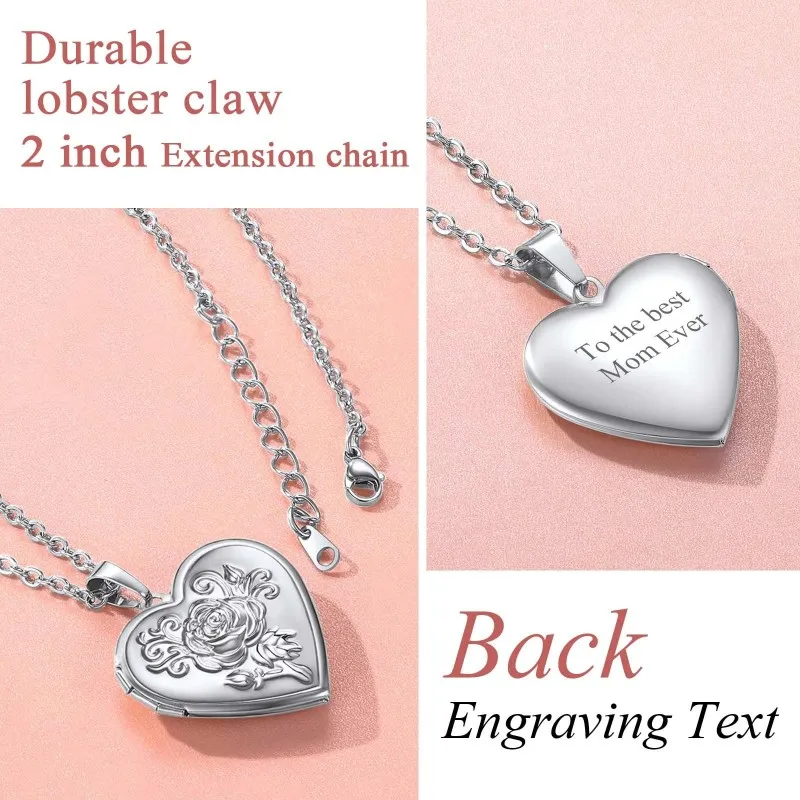 Ожерелье в форме сердца с фотографией на заказ, Золотая роза, фигурка, кулон из нержавеющей стали, открывающееся ожерелье с изображением для женщин, ювелирные изделия, подарки