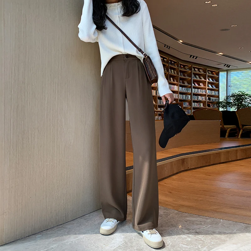 Women Wide Leg Pants Spring Summer Casual Straight OL Style Loose Suits Pant Female Solid Size S-4XL Long Trousers