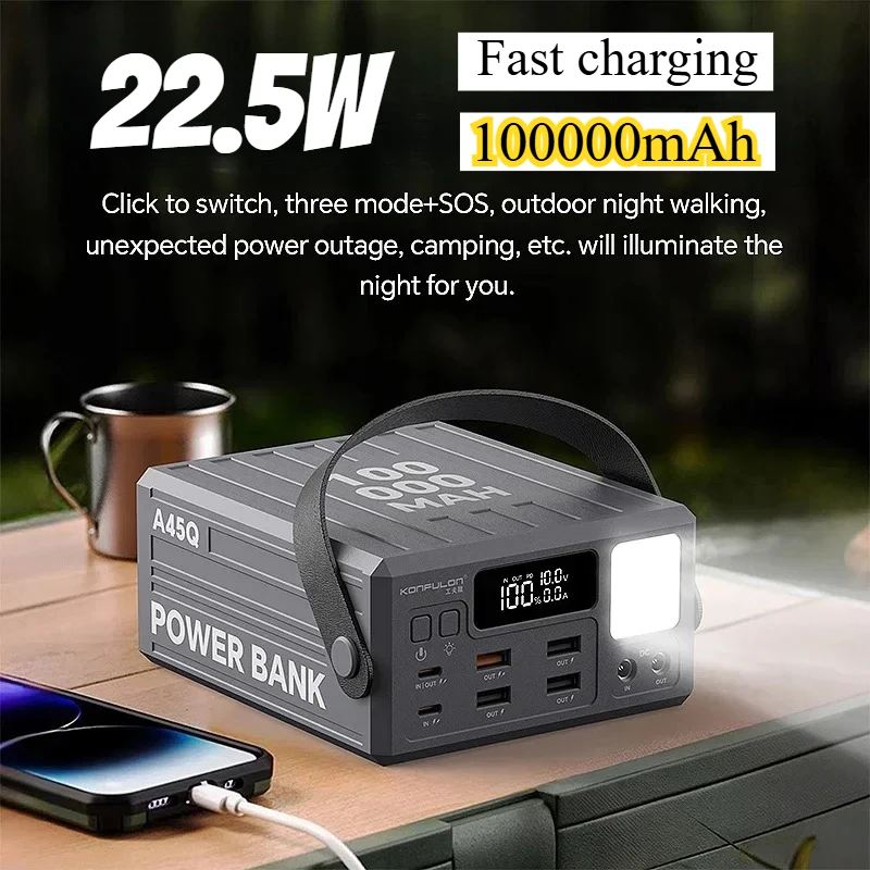 

100000mAh Power Bank Large Capacity 22.5W Fast Charging Multiport Powerbank Digital Power Display Outdoor Battery Power Station