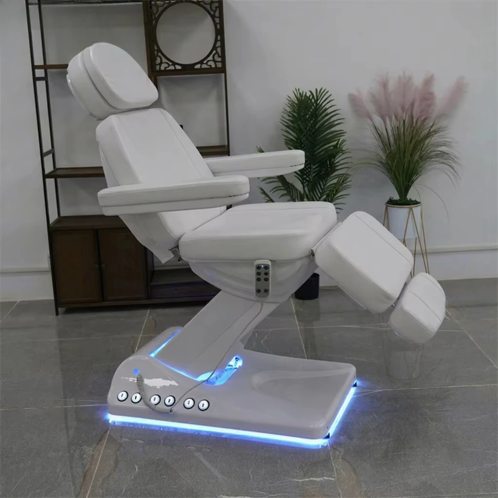 Hot Selling Beauty Salon Furniture Foot Control Cosmetic Facial Bed Electric Massage Table and Chairs With LED