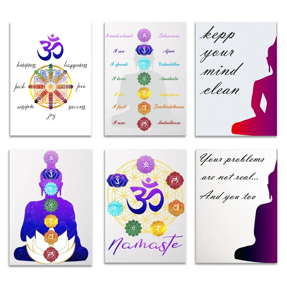 7 Chakra Yoga Poster, Om Spirit, Buddha Yoga Mindfulness Gift, Colorful Buddhist Symbols, Buddha Wall Aesthetic Decoration