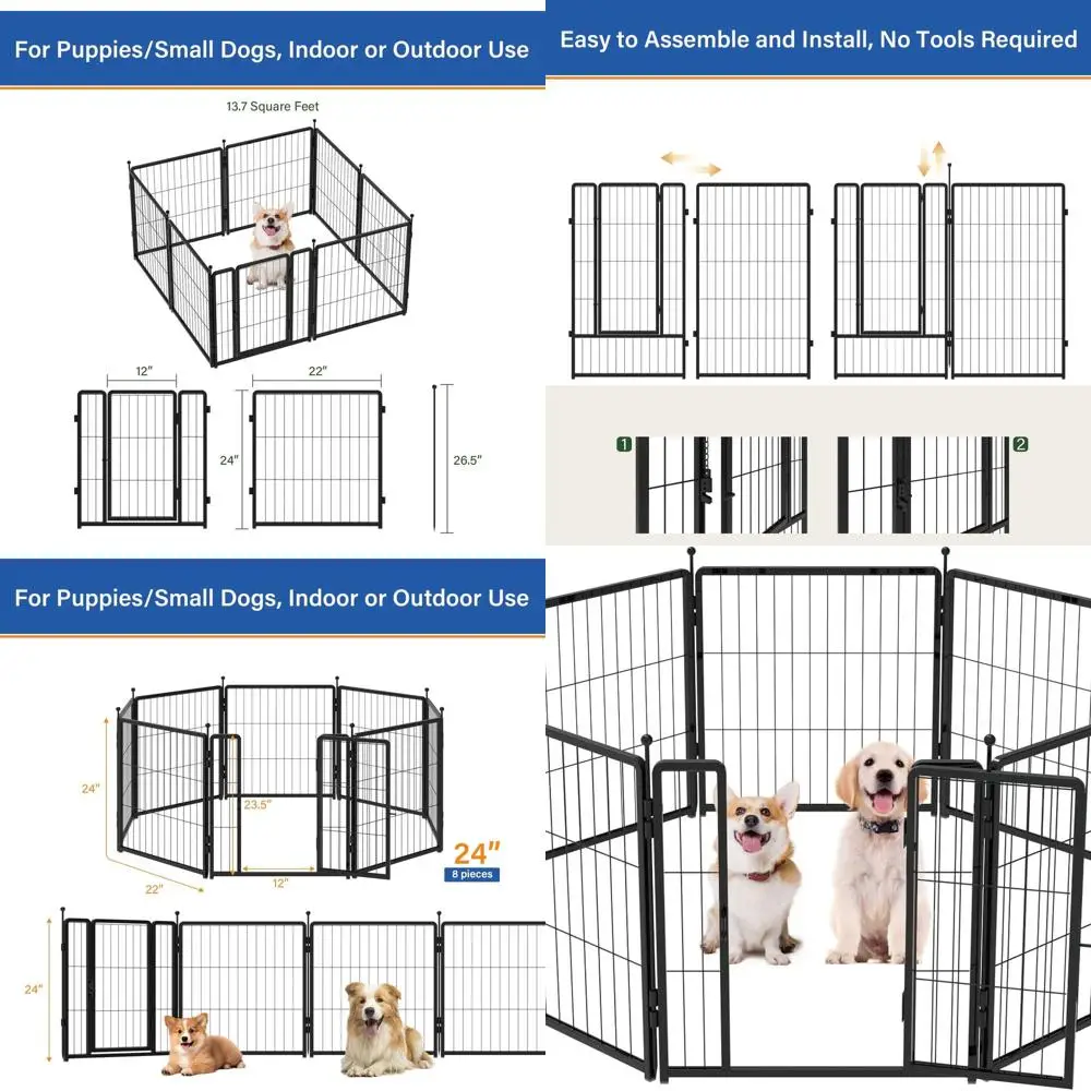 

24 Heavy-Duty Metal Dog Playpen with 8 Panels - Indoor/Outdoor, Foldable, Safe Rounded Tops, Easy Assembly