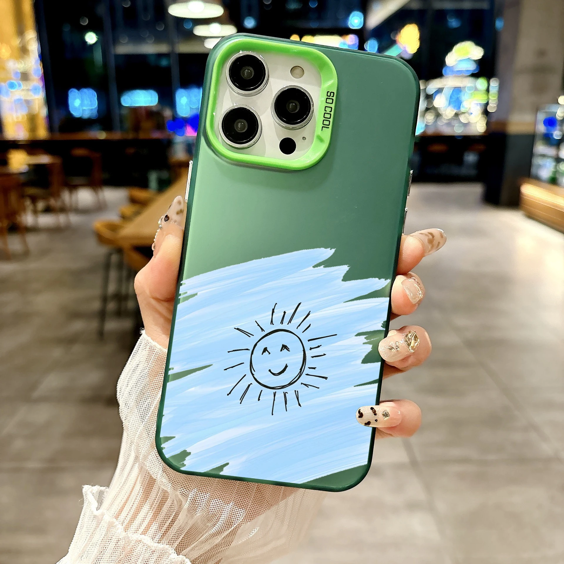 Colorful Soft Edge Hard Shell Phone Case for iPhone 17 16 15 14 13 12 11 Pro Max 17Air 8 7 Plus Cover Blue Sun Fundas Capas Bags