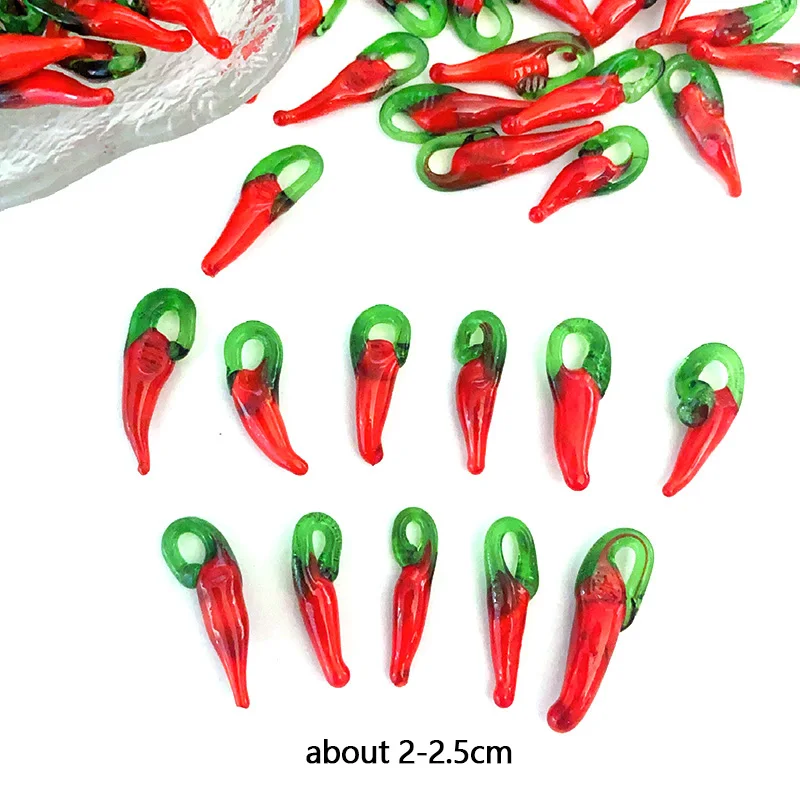 10pcs 2-2.5cm Lampwork Red Chili Glass Charms Hot Cute Vegetable Pendant For Earring Necklace DIY Jewelry Making