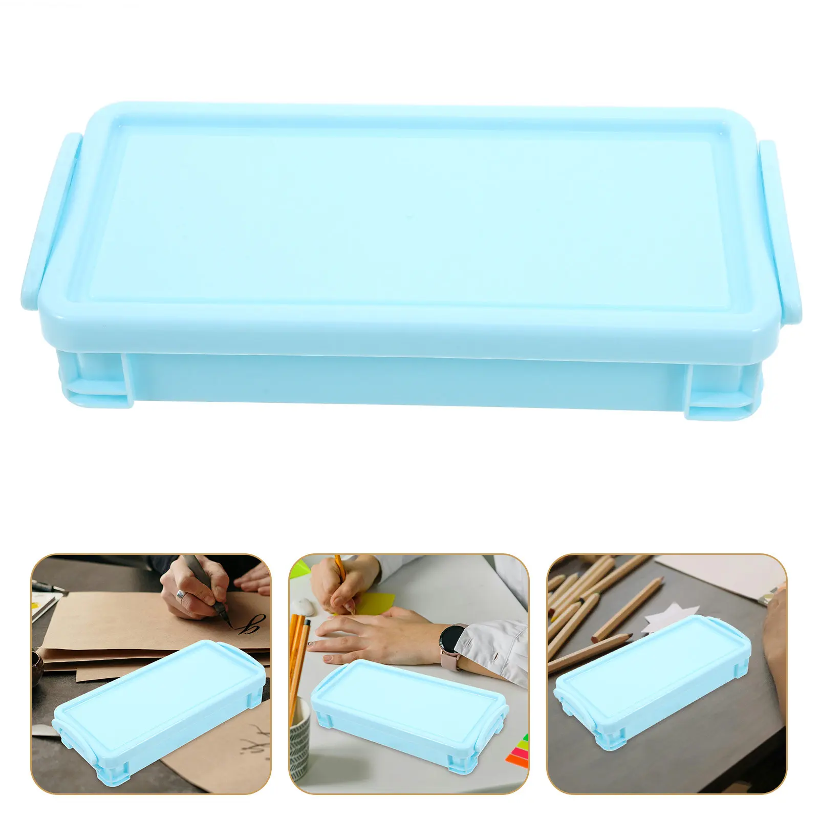 Plastic Stackable Pencil Box Hard Durable Case Snap-Tight Lid Pencil Organizer Large Capacity Desk Storage Box