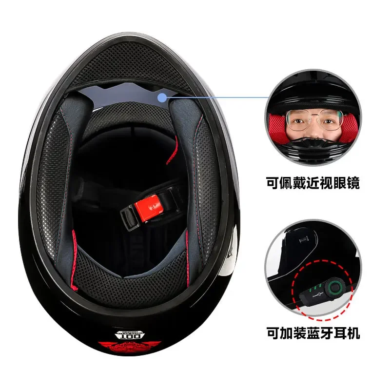 Electric Motorcycle Helmet Female Cat Ears Full Face Helmet Summer Bluetooth Locomotive Full Face Helmet