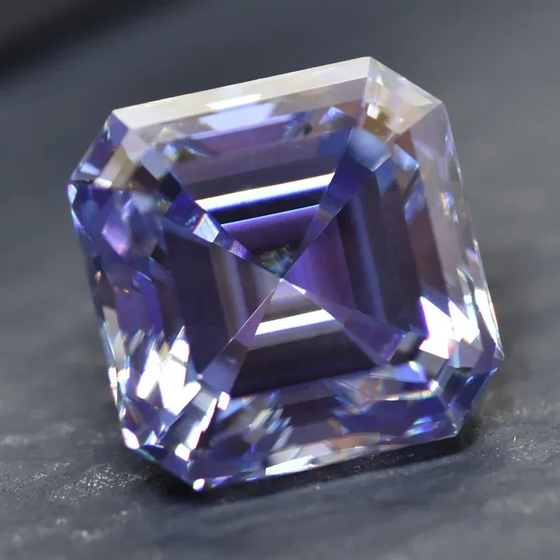 Moissanite Stone Asscher Cut Lavender Color Loose Gemstone Lab Grown Moissanite GRA Certificated Advanced Jewel Material