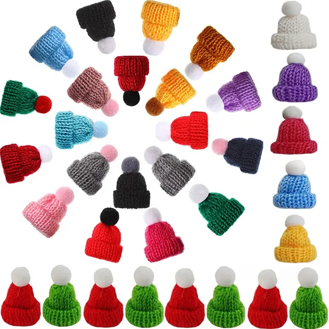 5-50 sztuk boże narodzenie Mini czapki dziewiarskie lalka czapka z pomponem DIY Craft dzianiny wełniane czapki na ozdoba na choinkę DIY akcesoria do szycia