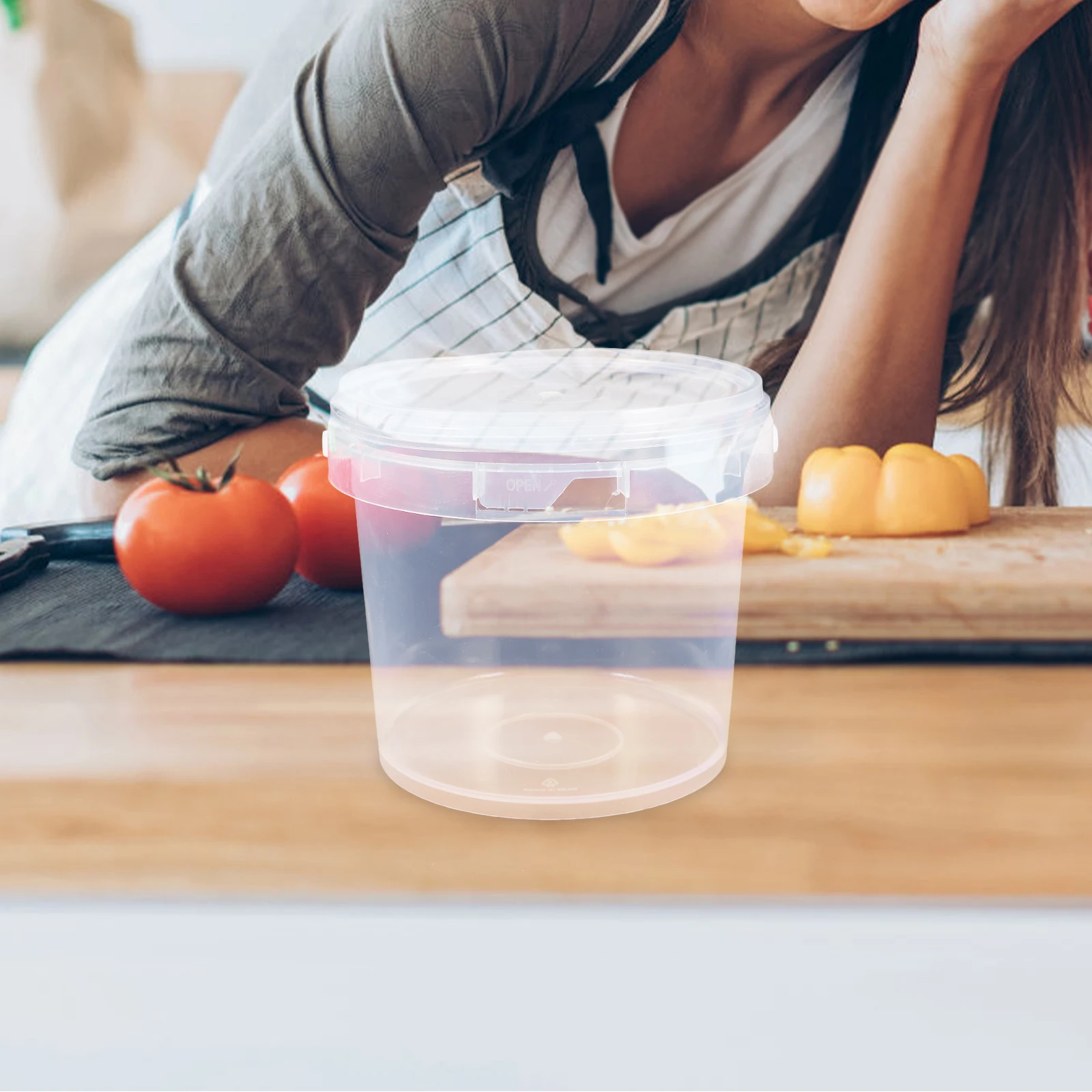 

2Pcs Plastic Bucket Food Grade PP Transparent Storage Container Household Hand Bucket Ice Cream Storage Tank with Lid