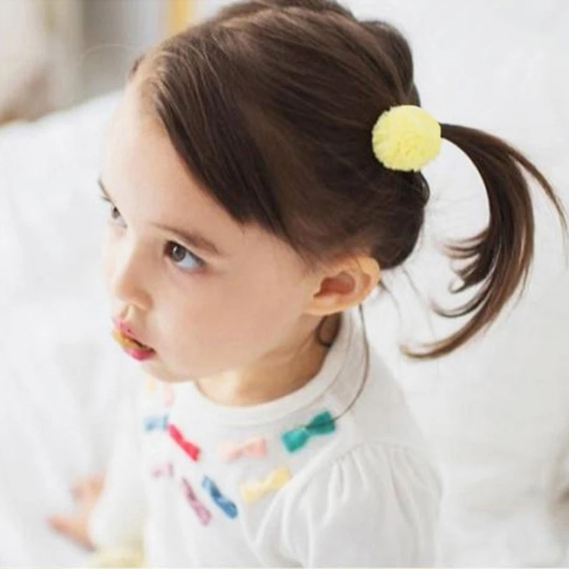 

50Pcs Nature Fur Pompon Ball Hair Clips Ties Grips For Kids Girls Cute Daily Pompom Elastic Rope Hairband Accessories Hairpins