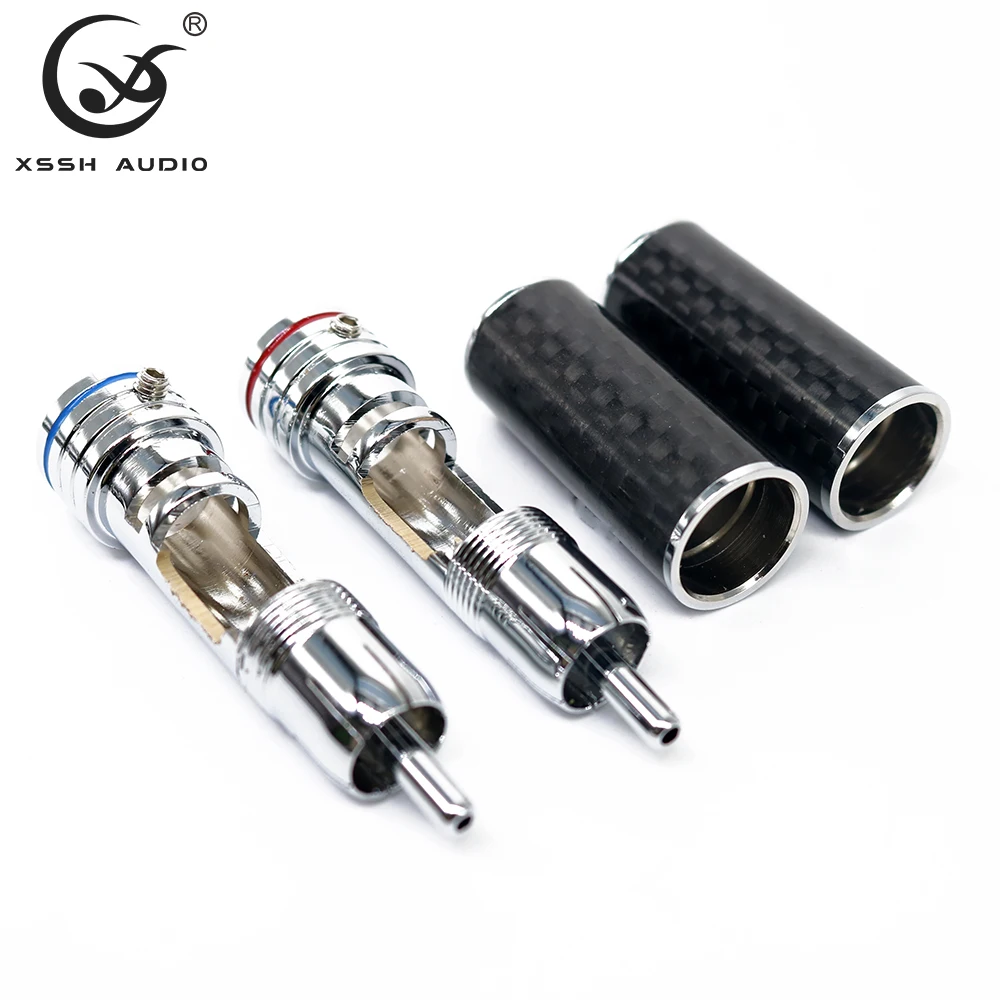 8pcs Male Lotus Adapter OEM ODM Wholesales XSSH HIFI DIY Copper Plating Rhodium Carbon Fiber Audio Video RCA Plug Connector Jack