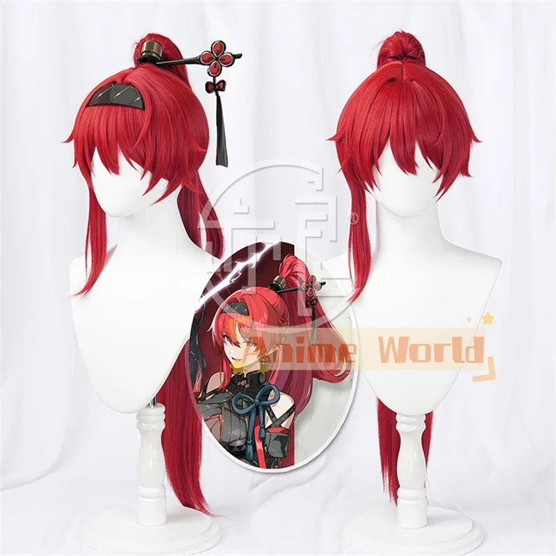 

New Game Wuthering Waves Yinlin Cosplay Wig 80cm Long Red Heat Resistant Synthetic Hair Halloween Party Role Play Wig Cap